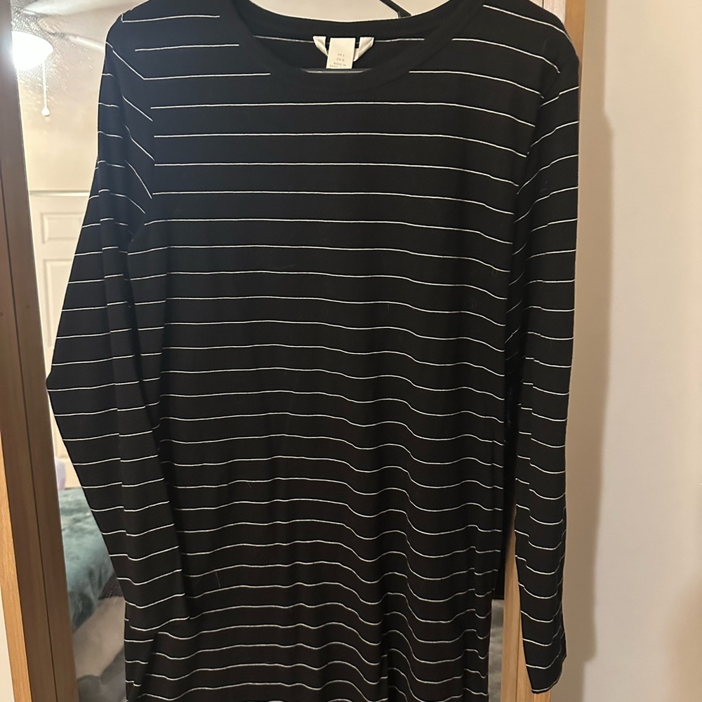 Black and White Striped Long Sleeve Dress